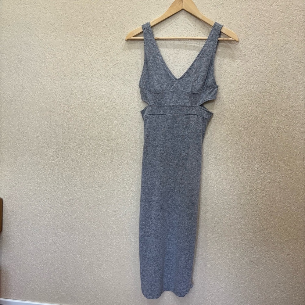 MONROW Heather Gray Sleeveless Cutout Bodycon Knit Midi Dress Boho Minimalist